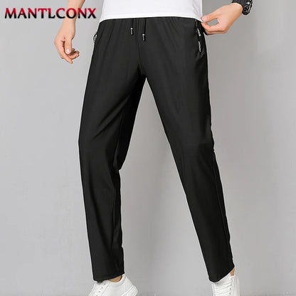 Breathable Men's Casual Pants Quick Dry Straight Elastic Waist Jogger Sweatpants Korean Classic Sport Trousers Plus Size 4XL 5XL