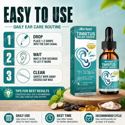 Docteat Tinnitus Relief Drops Helps Reduce Ear Pressure Ear Wax Cleaning Care Supports Normal Ear Function Calm Ears 60 ML