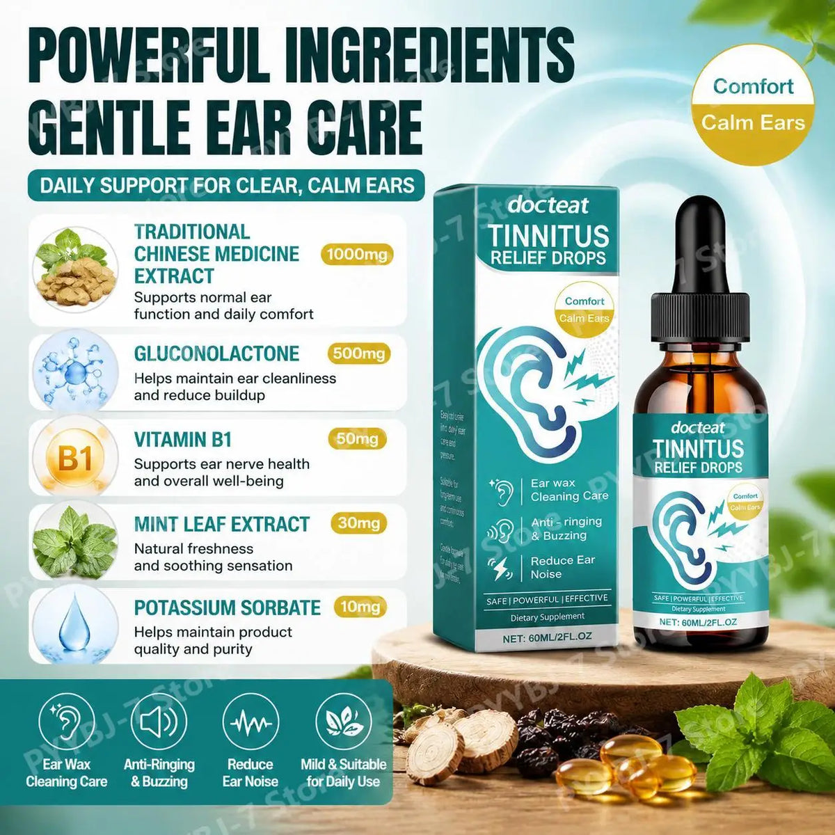 Docteat Tinnitus Relief Drops Helps Reduce Ear Pressure Ear Wax Cleaning Care Supports Normal Ear Function Calm Ears 60 ML