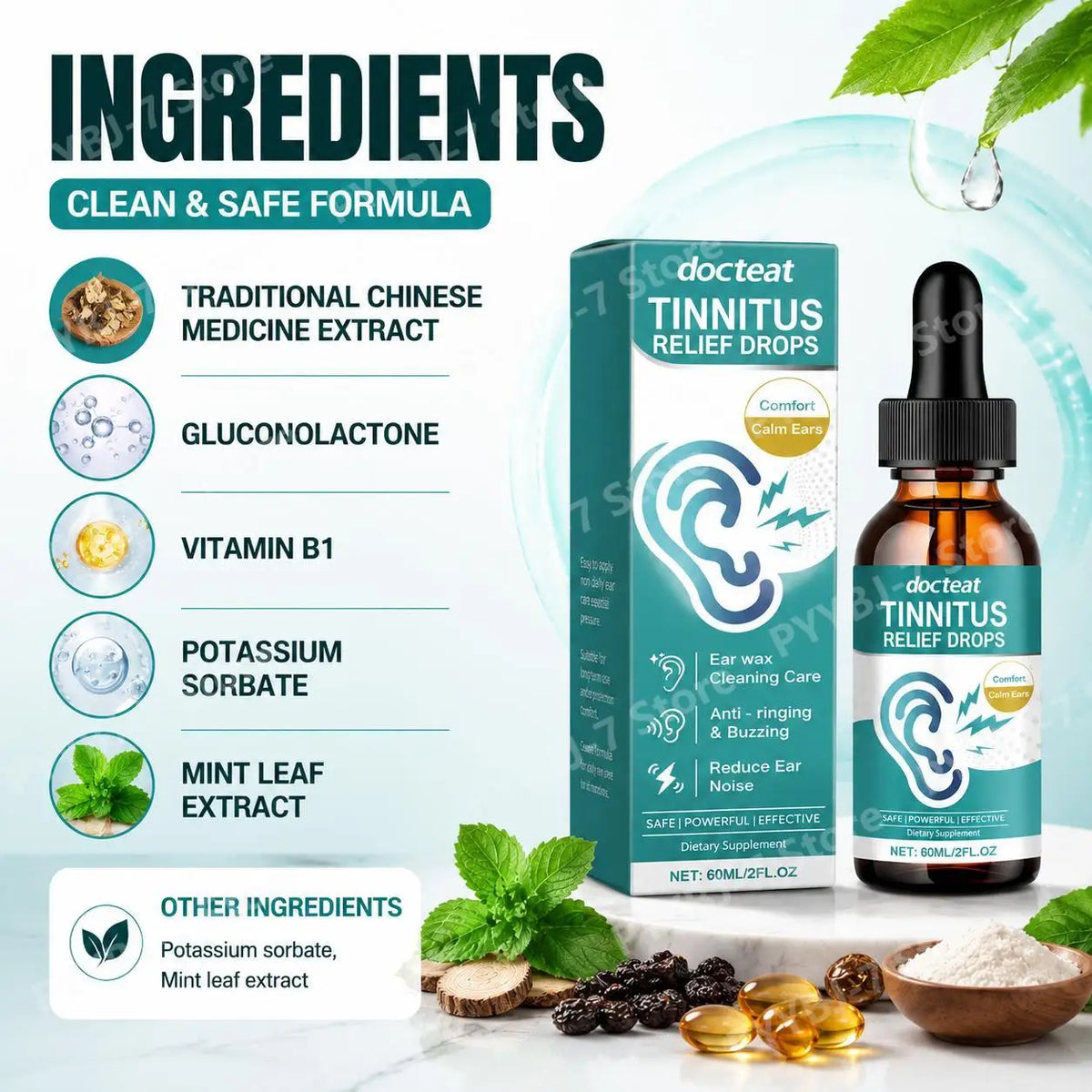 Docteat Tinnitus Relief Drops Helps Reduce Ear Pressure Ear Wax Cleaning Care Supports Normal Ear Function Calm Ears 60 ML