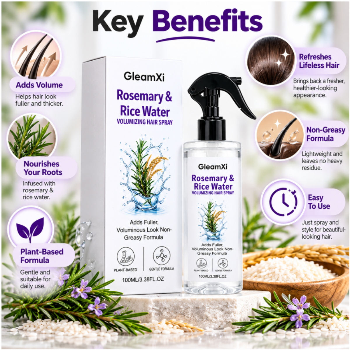 RootBloom™ Rosemary & Rice Water Hair Spray
